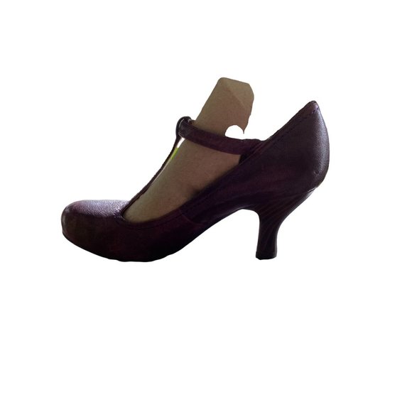 Crown Vintage Burgundy Mary Jane T Strap Heels Shoes Size 6 - Picture 5 of 6